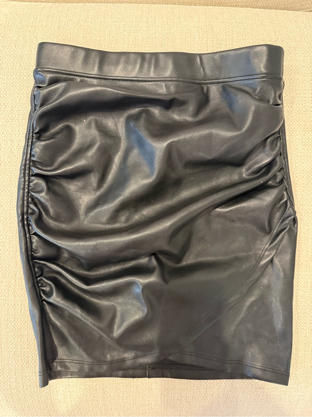 LAmade Black Faux Leather Ruched Pencil Skirt